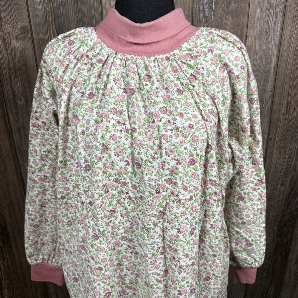 Vermont Country Store Nightgown Sz M Pink Flannel Cotton Turtleneck Cottagecore‎